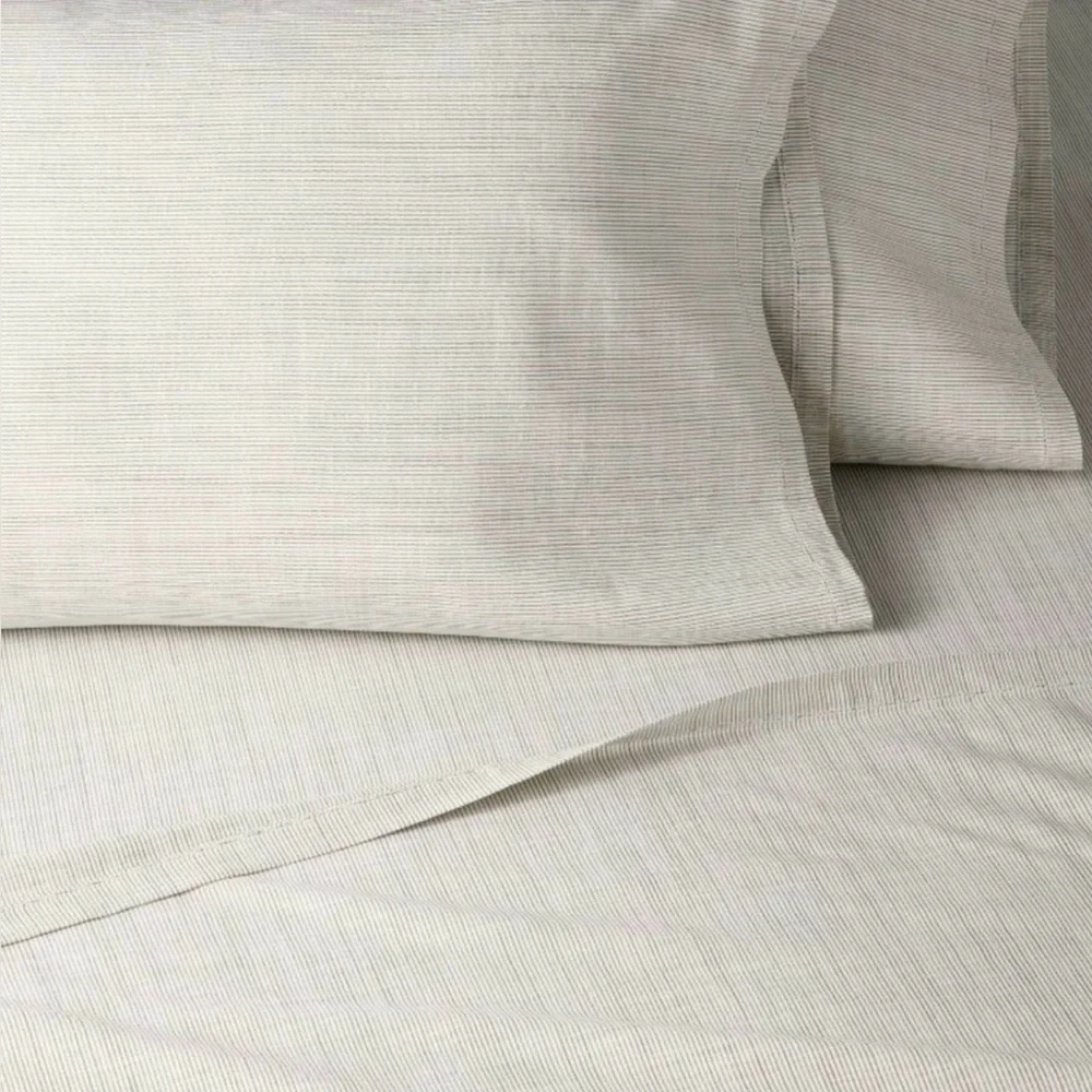 Hearth & Hand QUEEN Lyocell Cotton Linen.Woven Micro Stripe Sheet Set Green NEW